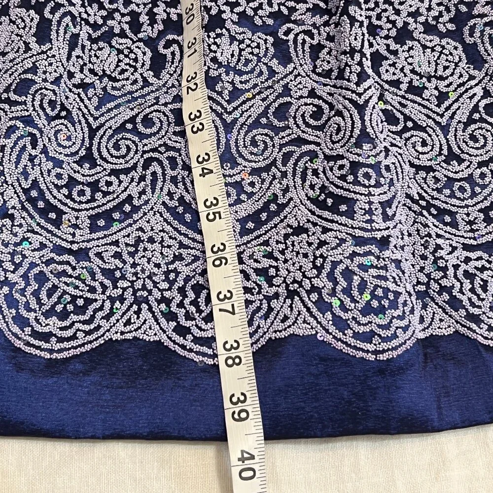 Leslie Fay Blue Fit & Flare Dress 16 Paisley Hem Sleeveless Party Made in USA - Picture 8 of 10